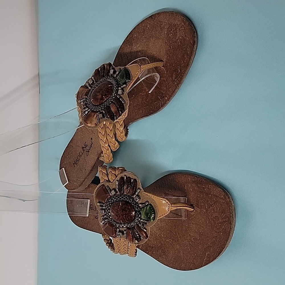 Madeline Stuart Stone Embellished Beaded Triple Braided Sandal Strap Size 7.5